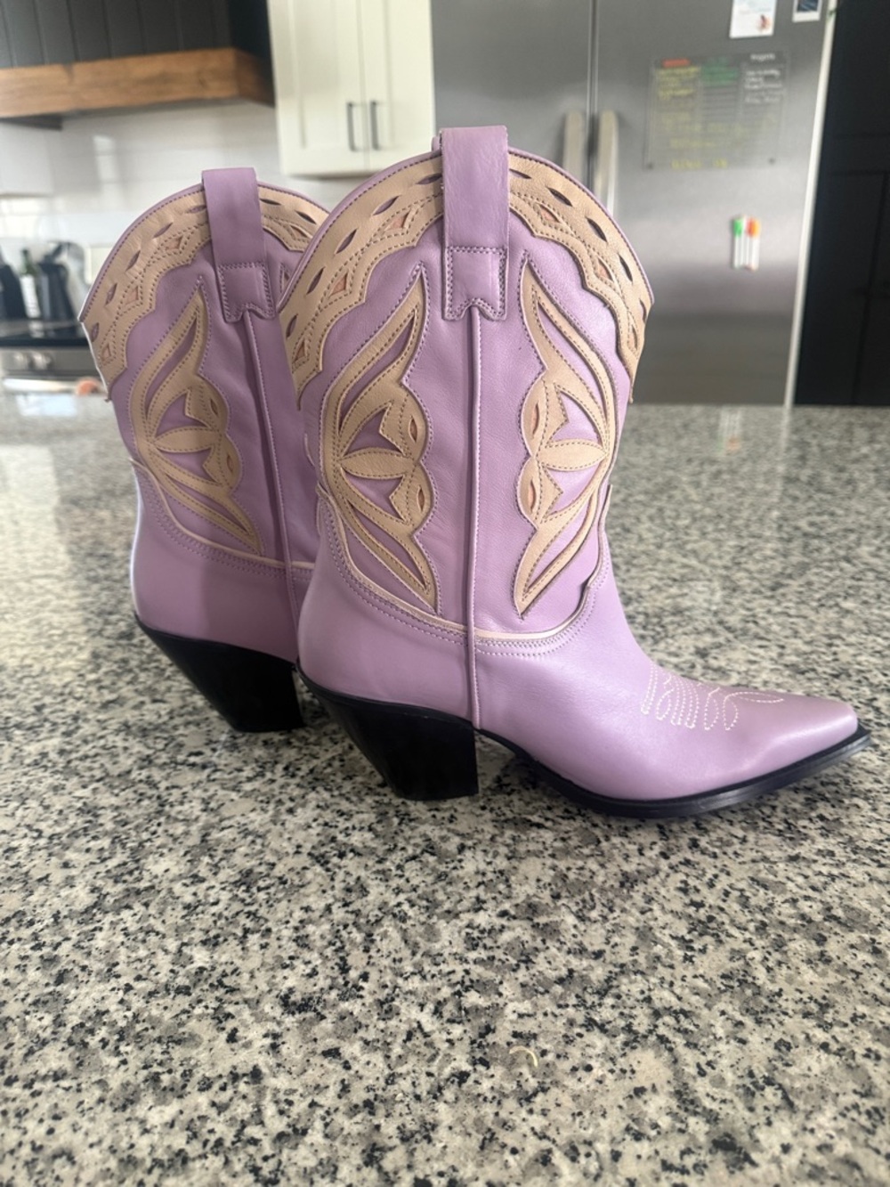 Toral Lavender Western Heeled Boots with Beige Inlay